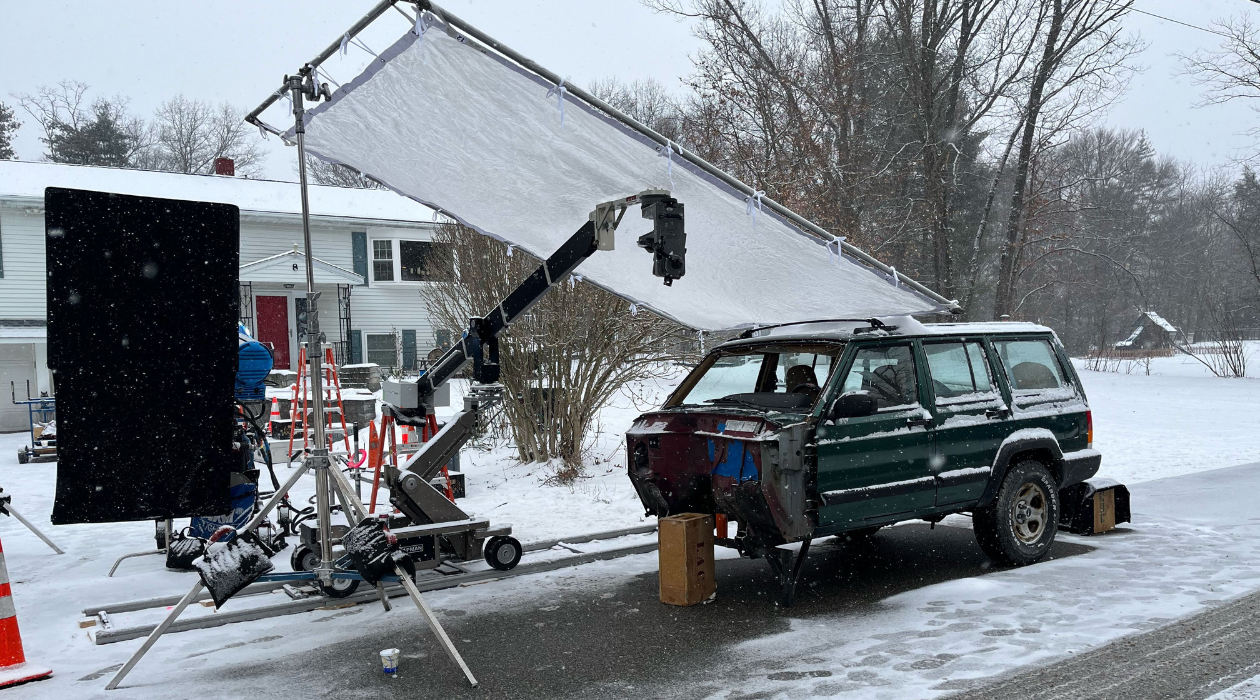 film camera and crew in the snow for smile 2